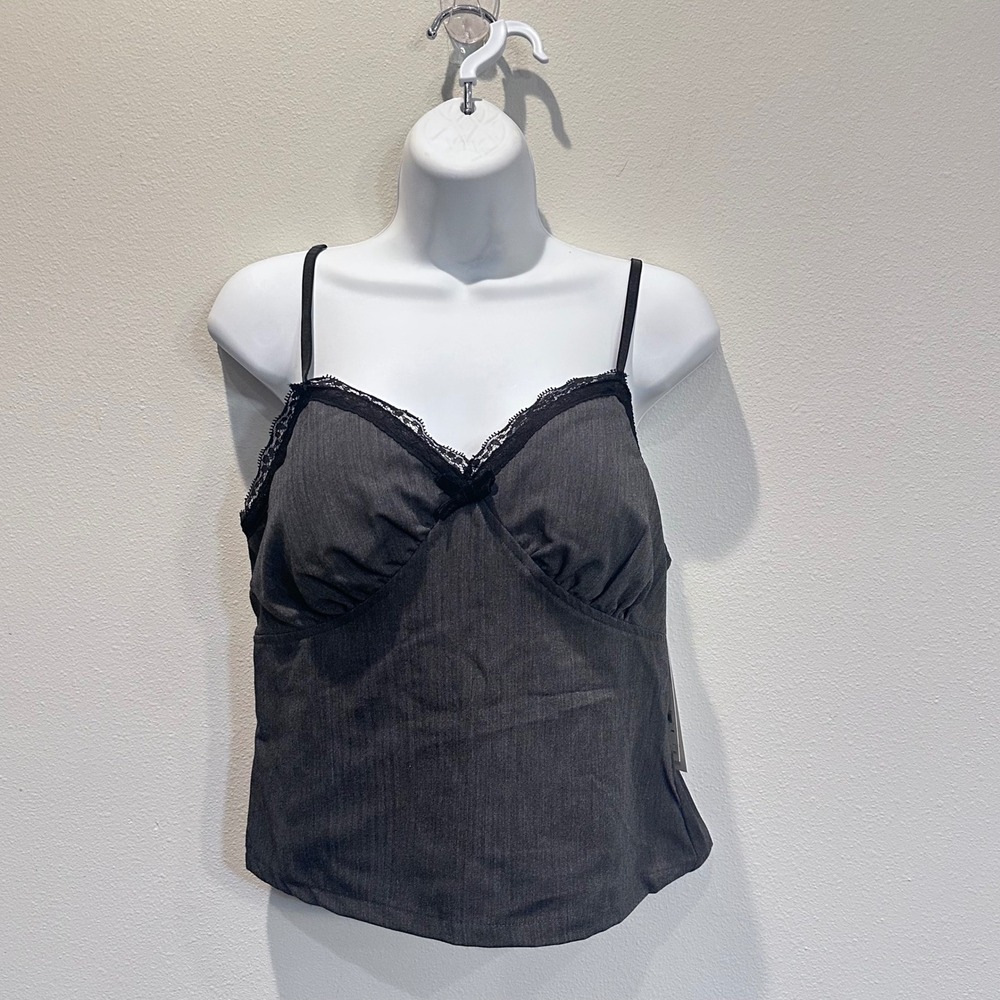 NWT No Boundaries Sweetheart Tank Charcoal Grey Lace Adjustable Straps Size M